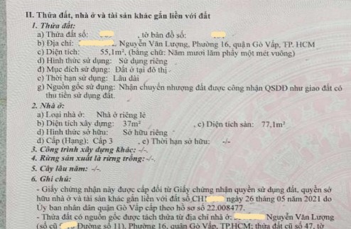 Bán nhà Nguyễn Văn Lượng P. 16 Quận Gò Vấp, 2T, giá giảm còn 5.x tỷ